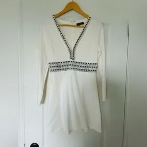 VENUS Dresses Venus Embellished White And Silver Long Sleeve